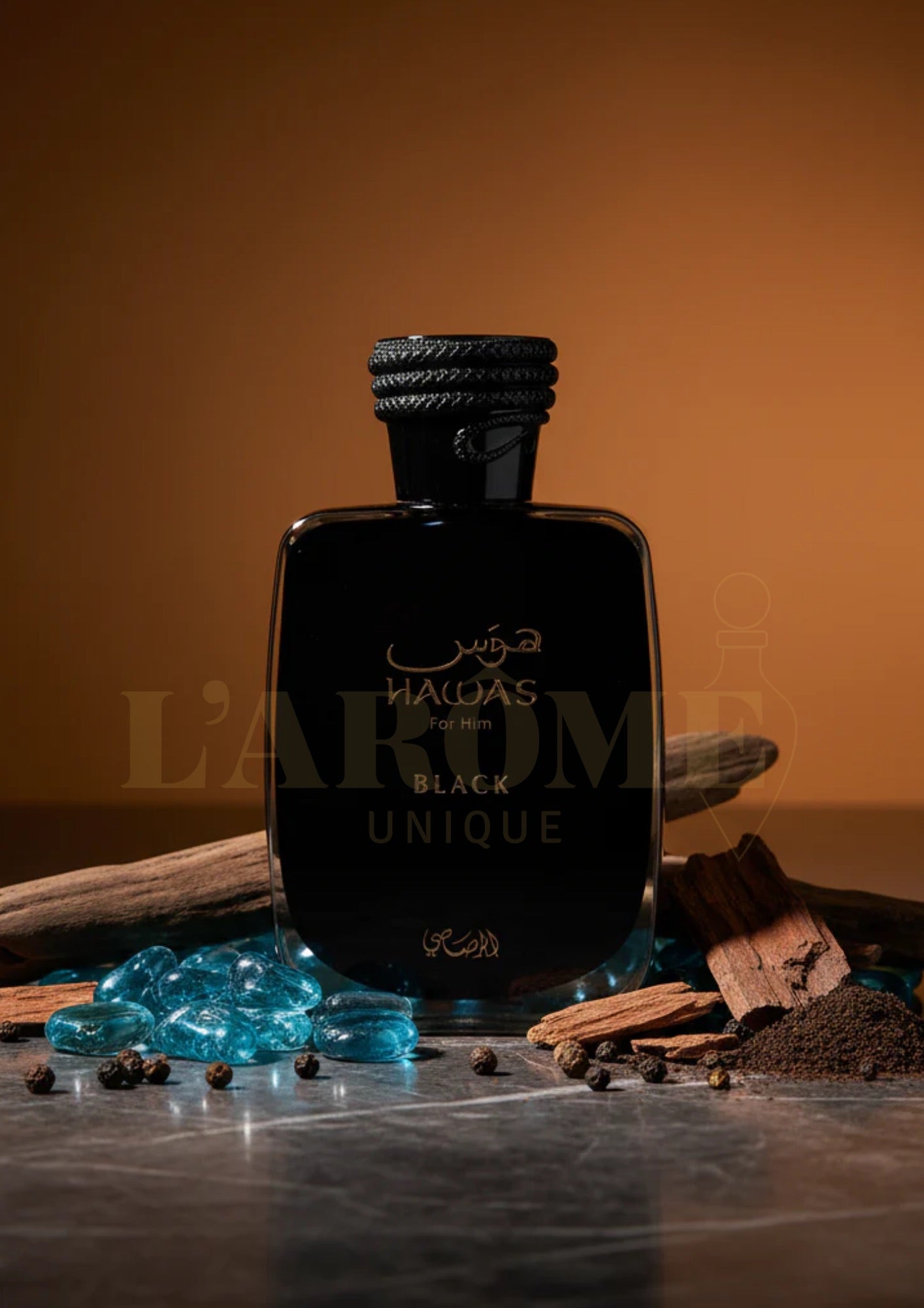 Hawas Black Rasasi | Perfume Árabe Masculino Acuático Amaderado